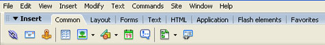 Dreamweaver Insert Menu - Selected Tab is 'Common'