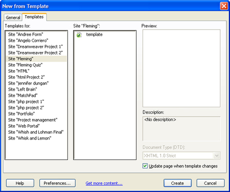 Make a new page from template